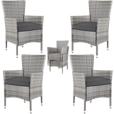 Gartenstuhl 4er Set | Polyrattan Grau Anthrazit | Inklusive Kissen